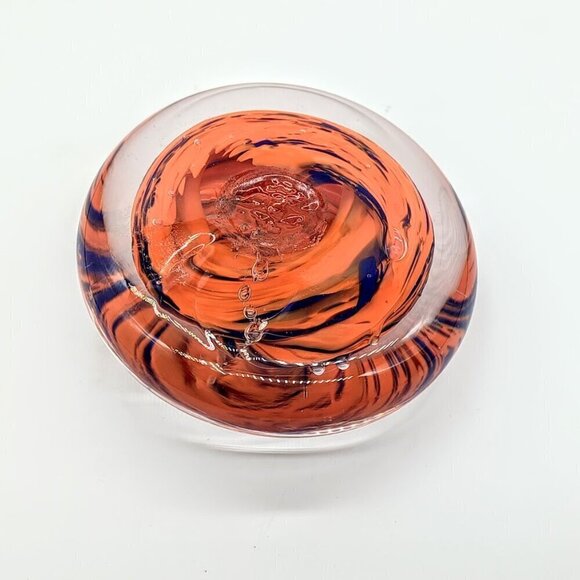 Handblown Orange Purple Swirl Art Glass Round Paperweight - Picture 6 of 6